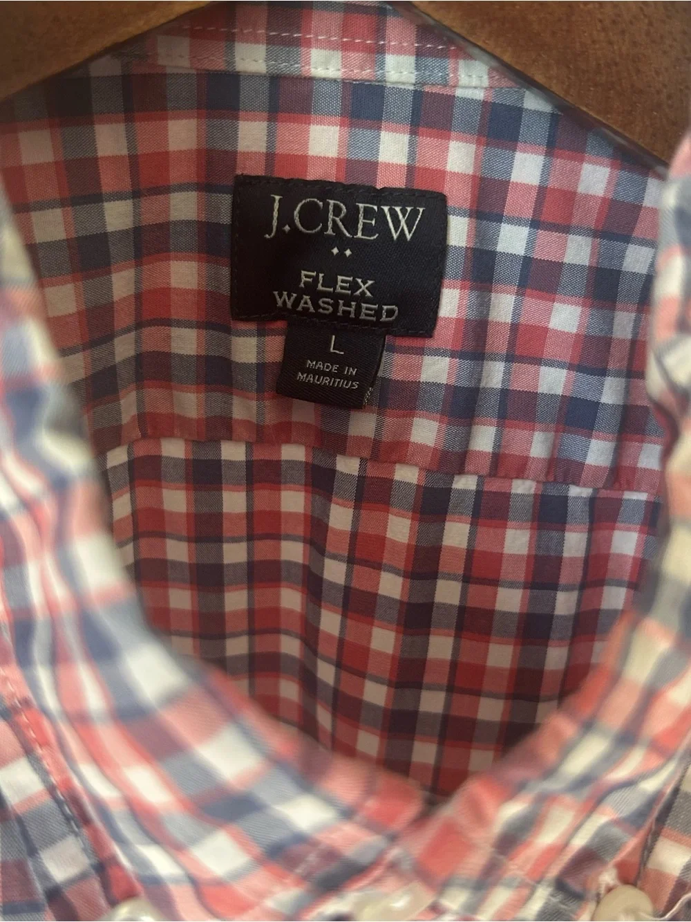 J CREW Flex Washed Shirt Button-Up Long Sleeve Collar Red White Blue Plaid Sz L